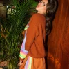 Brown Skirt with Neon Sequin Stripe