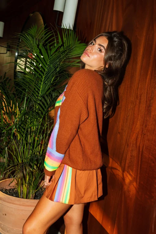 Brown Skirt with Neon Sequin Stripe