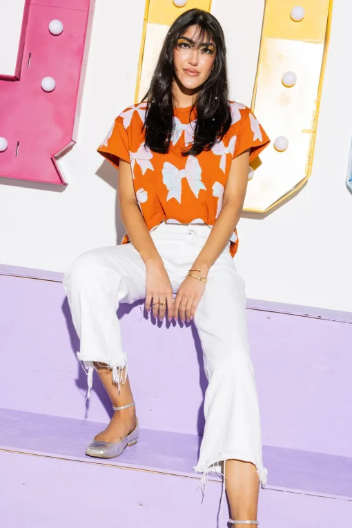 Burnt Orange & White Bow Tee