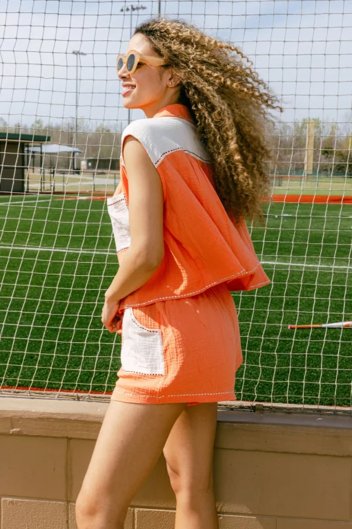 Burnt Orange & White Gauze Top