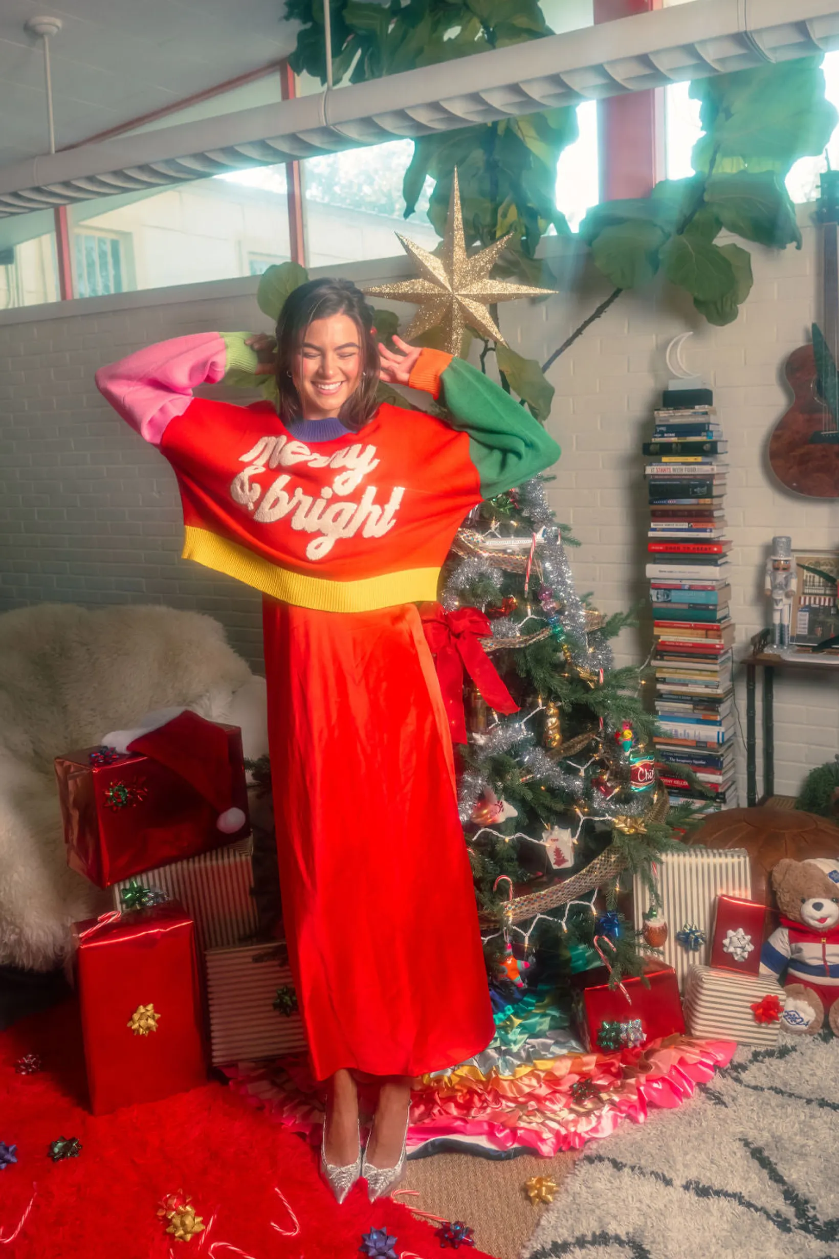 Colorblock Fuzzy 'Merry & Bright' Sweater