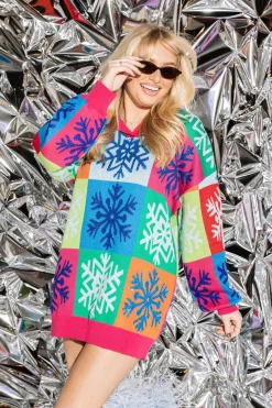 Colorblock Snowflake Sweater Dress