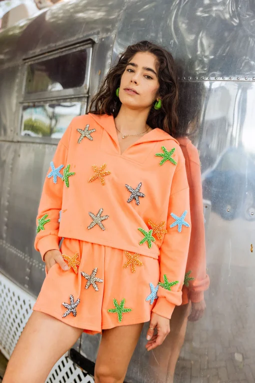 Coral Beaded Starfish Collar Sweatshirt