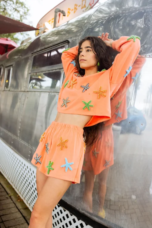 Coral Beaded Starfish Collar Sweatshirt