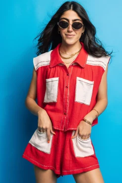 Crimson & White Gauze Short