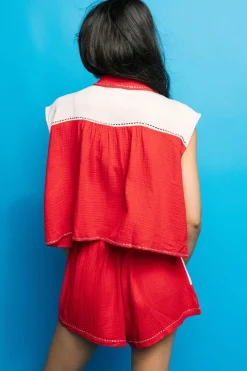 Crimson & White Gauze Short