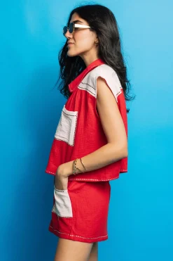 Crimson & White Gauze Short