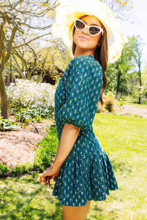 Dark Green Denim Drop Waist Dress