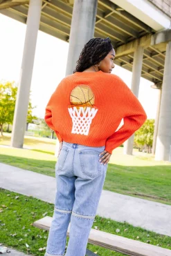 Dark Orange 'Nothin But Net' Glitter Script Sweater