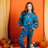 Dark Teal Beaded Turkeys All Over Joggers