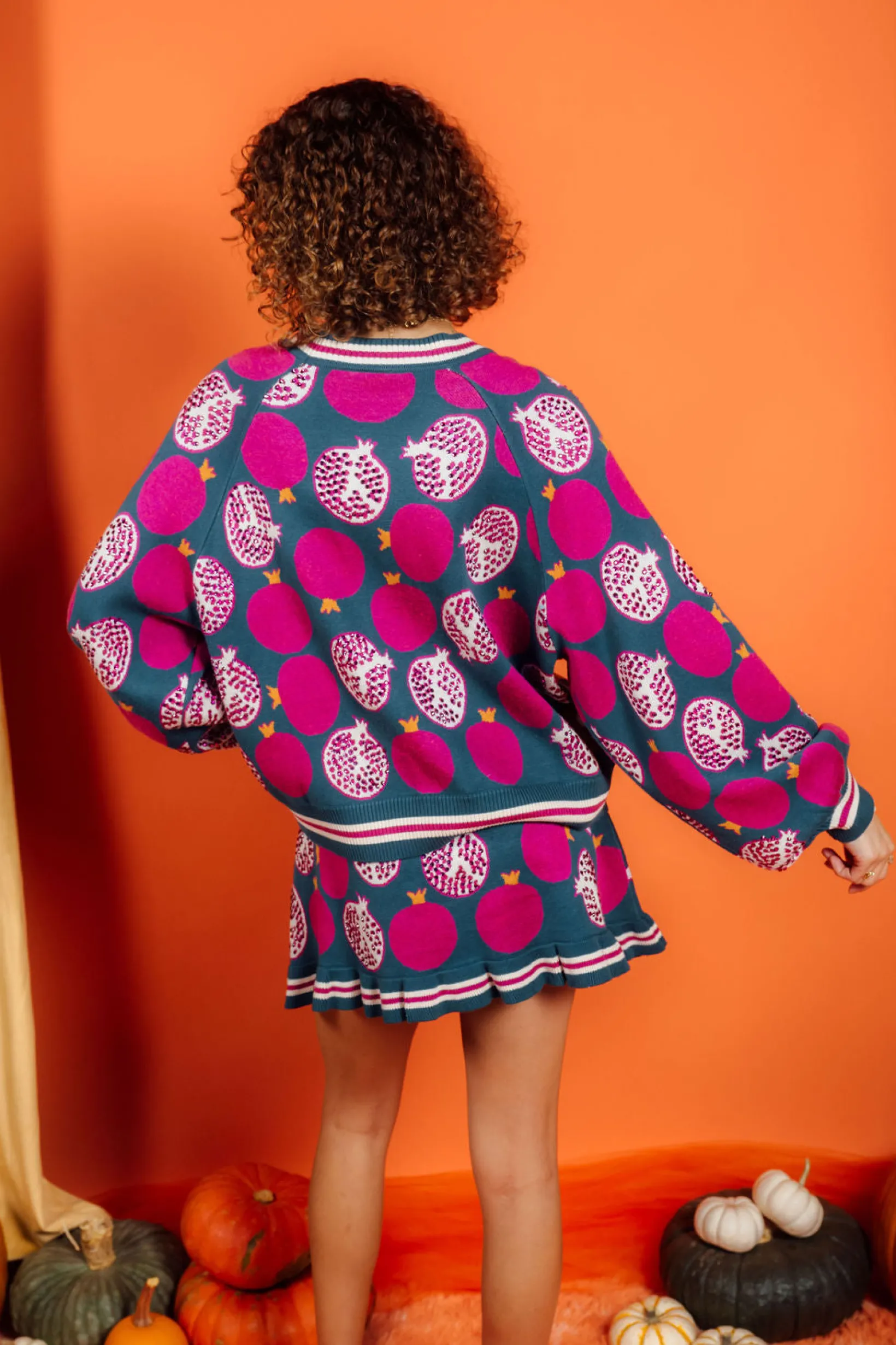 Dark Teal Pomegranate Knit Skirt