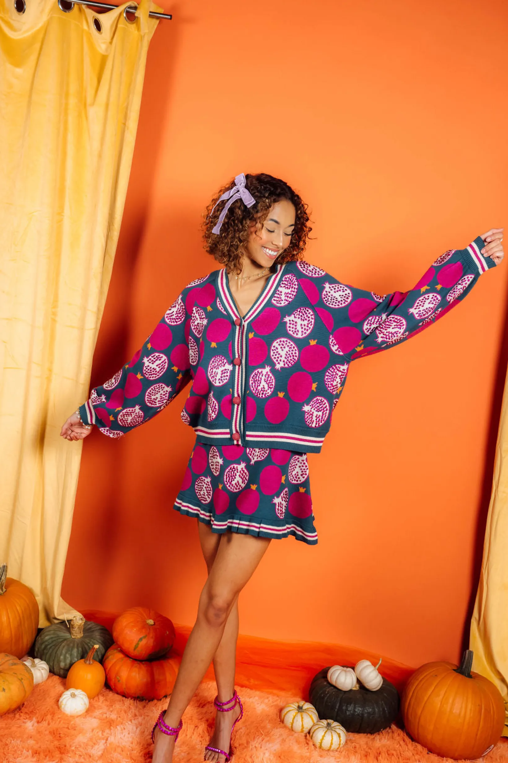 Dark Teal Pomegranate Knit Skirt