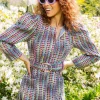 Denim Tweed Poof Sleeve Dress