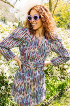 Denim Tweed Poof Sleeve Dress