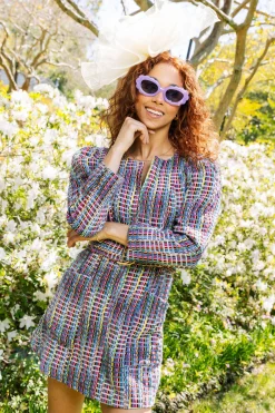 Denim Tweed Poof Sleeve Dress