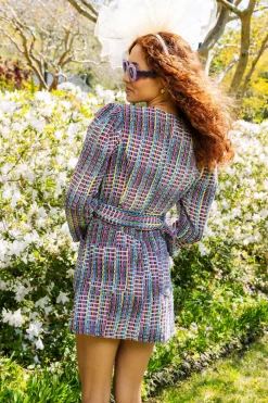 Denim Tweed Poof Sleeve Dress