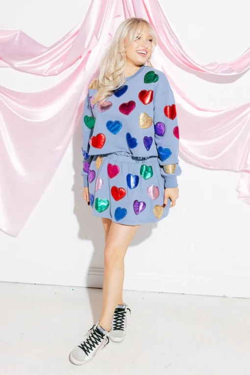 Dusty Blue Rainbow Foil Heart Skort