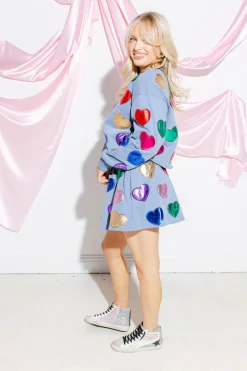 Dusty Blue Rainbow Foil Heart Skort