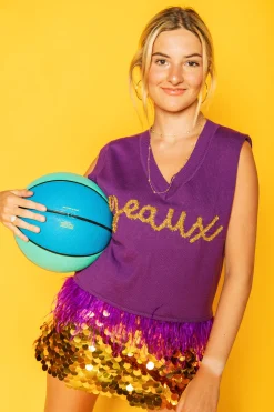 Geaux' Purple Feather Sweater Tank with Tiger- Licensed