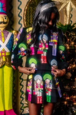 Girly Nutcrackers Pleat Black Skort