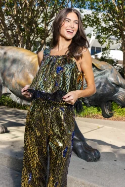 Gold & Black Sequin Tiger Feather Tank