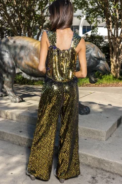 Gold & Black Sequin Tiger Feather Tank