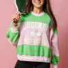 Green & Pink Stripe Pickle Ball Sweatshirt