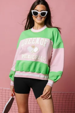 Green & Pink Stripe Pickle Ball Sweatshirt