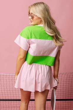 Green & Pink Stripe Pickle Ball Active Tee