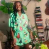 Green Colorblock Trees Shorts