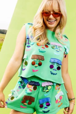 Green Fringe Face Tank