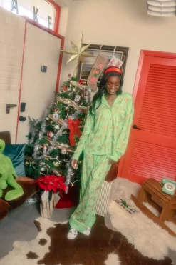 Green Gingerbread Men & Bows Pajama Top
