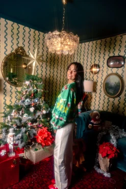 Green Needlepoint Christmas Icons Sweatshirt