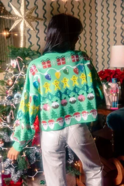 Green Needlepoint Christmas Icons Sweatshirt