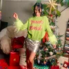 Green Queen Grinch Feather Sleeve Sweater