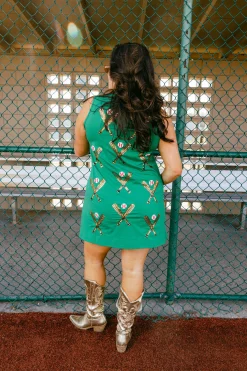 Green Scattered Baseball Bat Tank Dress