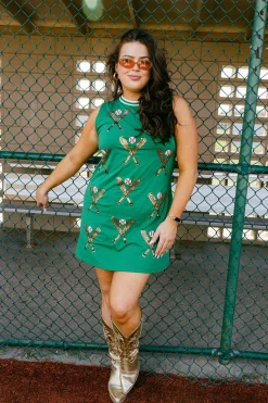 Green Scattered Baseball Bat Tank Dress