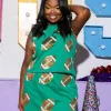 Green Scattered Sequin & Rhinestone Football Skort