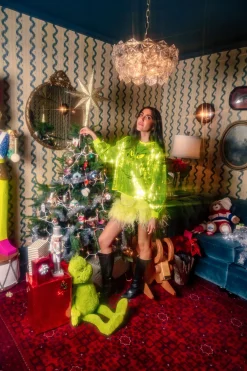 Green Sequin Feather Bottom Skort