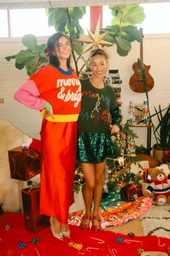 Green Shard Sequin Sleeve Multi Pearl 'Merry & Bright' Sweater