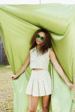 Green Tweed Pleated Skort