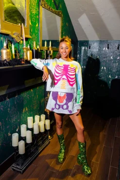 Grey & Neon Multi Skeleton Skort