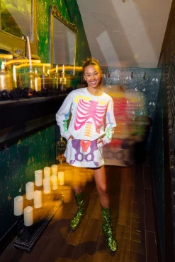 Grey & Neon Multi Skeleton Skort