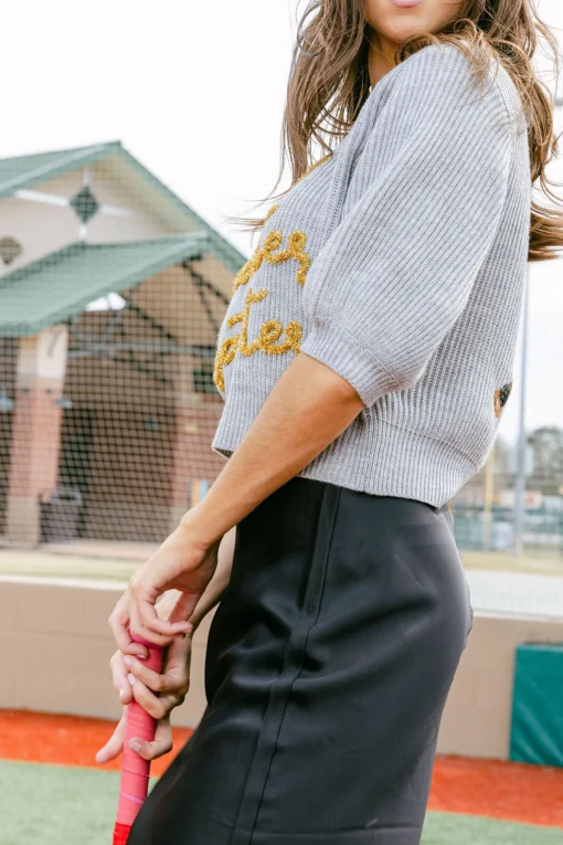 Grey 'Hey Batter Batter' Glitter Script Sweater