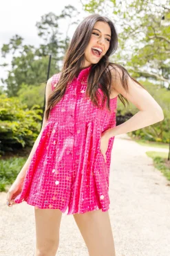 Hot Pink Checker Pailette Collar Dress