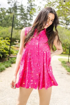 Hot Pink Checker Pailette Collar Dress