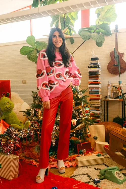 Hot Pink Christmas Cowboy Hat Sweatshirt