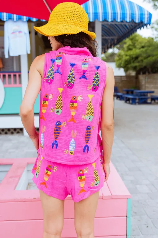 Hot Pink Crowned Fish Gauze Tank