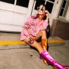 Hot Pink Multi Firework Hoody Sweatshirt