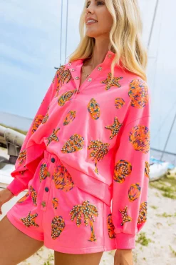 Hot Pink Multi Shell Henley Short